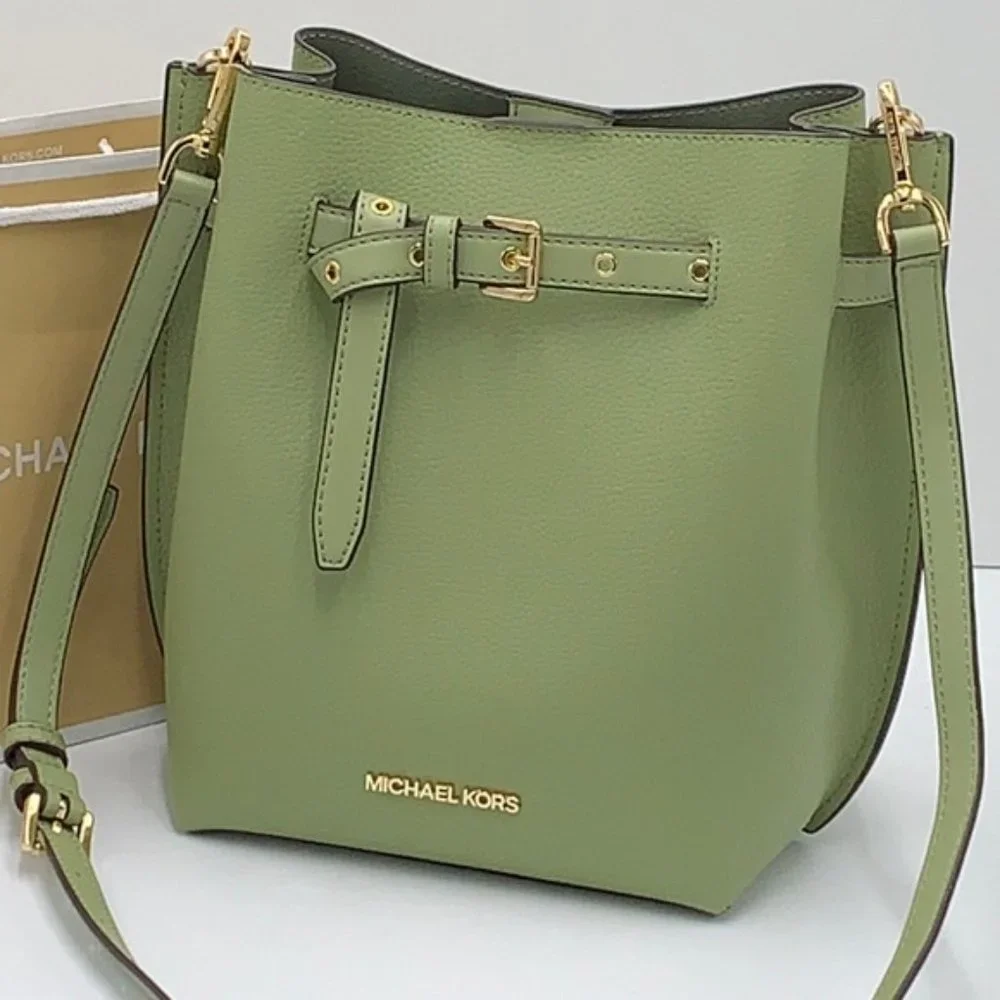 Michael Kors Emilia Small Bucket Bag Messenger Leather Light Sage - Picture 3 of 16